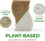 Twelve S-shaped AIRNEX Natural Kitchen Sponges, made from khaki cellulose and coconut, stacked neatly.