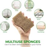 Twelve S-shaped AIRNEX Natural Kitchen Sponges, made from khaki cellulose and coconut, stacked neatly.