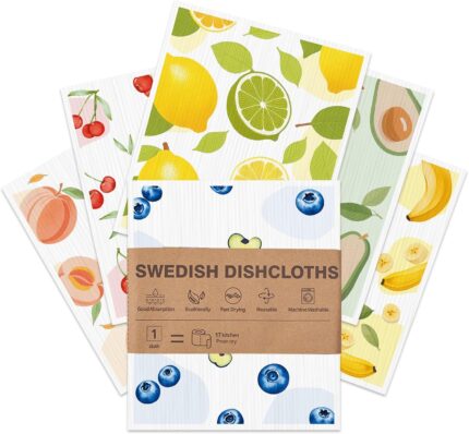 Aitoper Swedish Dishcloths, 6-Pack Reusable Fruit Design Kitchen Towels