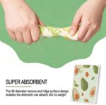 Six Aitoper Swedish dishcloths with various fruit patterns, neatly stacked or fanned out on a kitchen counter.