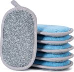 A pack of six CADONO dual-sided non-scratch scrub sponges in grey-blue color, suitable for kitchen cleaning.