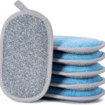 A pack of six CADONO dual-sided non-scratch scrub sponges in grey-blue color, suitable for kitchen cleaning.