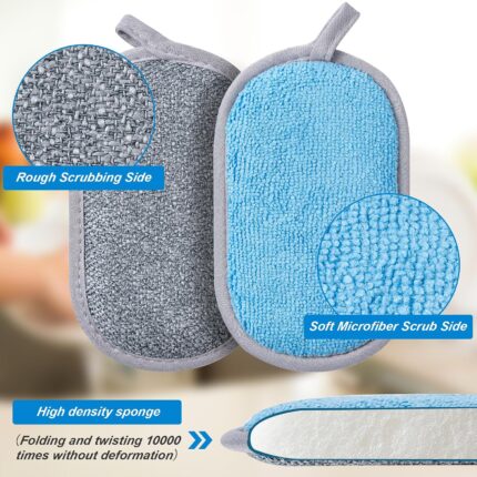 A pack of six CADONO dual-sided non-scratch scrub sponges in grey-blue color, suitable for kitchen cleaning.