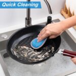 A pack of six CADONO dual-sided non-scratch scrub sponges in grey-blue color, suitable for kitchen cleaning.
