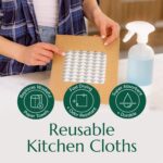 Four CLEANOMIC gray and white geometric patterned reusable kitchen cloths, stacked neatly on a clean surface.