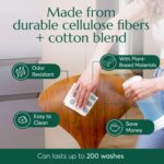 Four CLEANOMIC gray and white geometric patterned reusable kitchen cloths, stacked neatly on a clean surface.