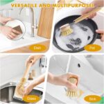 A complete 6-piece DEBETOOL bamboo dish brush set with various brushes and a coconut sponge displayed.