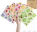Set of 6 Homaxy Swedish dishcloths with various fruit patterns, displayed folded and in use cleaning kitchen surfaces.
