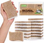 A stack of HOMEXCEL brown S-shaped dual-sided natural dish sponges, highlighting their texture and quantity.