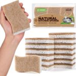 A stack of HOMEXCEL brown S-shaped dual-sided natural dish sponges, highlighting their texture and quantity.