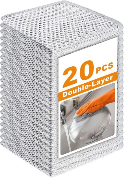 INFICRIME 20-Pack 3-Layer Metal Wire Dish Cloths, 7.87" Non-Scratch Cleaning Rags