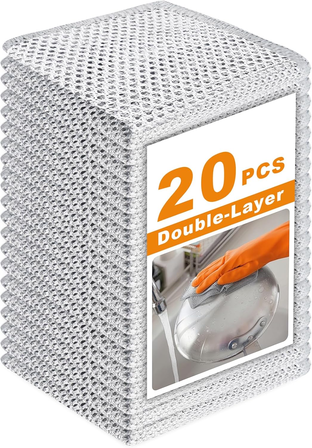 inficrime-20-pack-3-layer-metal-wire-dish-cloths-7-87-non-scratch-cleaning-rags-01 A stack of 20 silvery INFICRIME 3-layer metal wire dish cloths, 7.87 inches square, shown ready for kitchen cleaning.