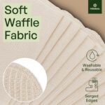 Stack of 10 natural-colored mioeco reusable organic cotton paper towels with a subtle leaf pattern.