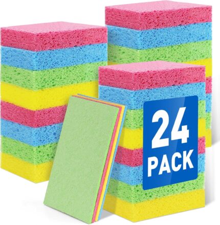 NEOACT 24-Pack Non-Scratch Cellulose Sponges for Kitchen & Bath Cleaning