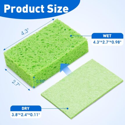 A stack of wet, expanded NEOACT cellulose sponges next to a pile of compressed, dry sponges.
