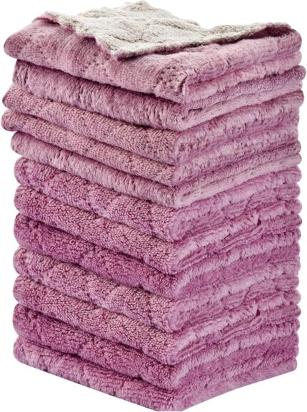 OstWony 12-Pack Purple Coral Fleece Kitchen & Dish Towels, 10"x6" Reusable Cleaning Rags