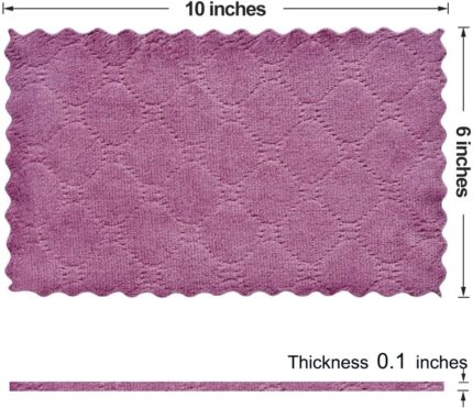 A stack of 12 purple coral fleece kitchen towels, neatly folded, showcasing their soft texture and rectangular shape.