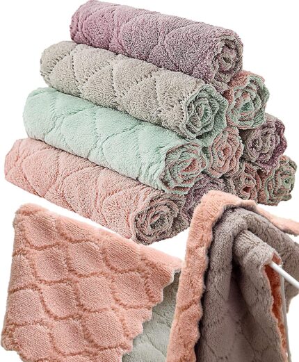 SAOYOAS 12-Pack Coral Velvet Quick Dry Kitchen & Cleaning Towels