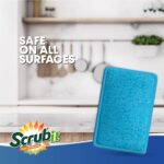 A stack of SCRUBIT 12-pack dual-sided scrub and wipe cleaning pads in assorted colors, showing both textured and soft sides.