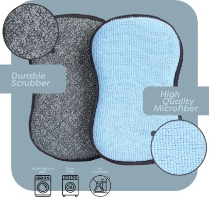 A pack of six gray and blue SCRUBIT multi-purpose kitchen sponges, one sponge shown with both sides visible.