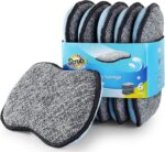 A pack of six gray and blue SCRUBIT multi-purpose kitchen sponges, one sponge shown with both sides visible.