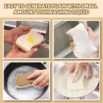 A dozen white cellulose and coconut fiber kitchen sponges, ergonomically shaped for easy grip, arranged neatly.