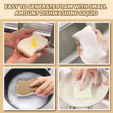 A dozen white cellulose and coconut fiber kitchen sponges, ergonomically shaped for easy grip, arranged neatly.