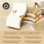 A dozen white cellulose and coconut fiber kitchen sponges, ergonomically shaped for easy grip, arranged neatly.